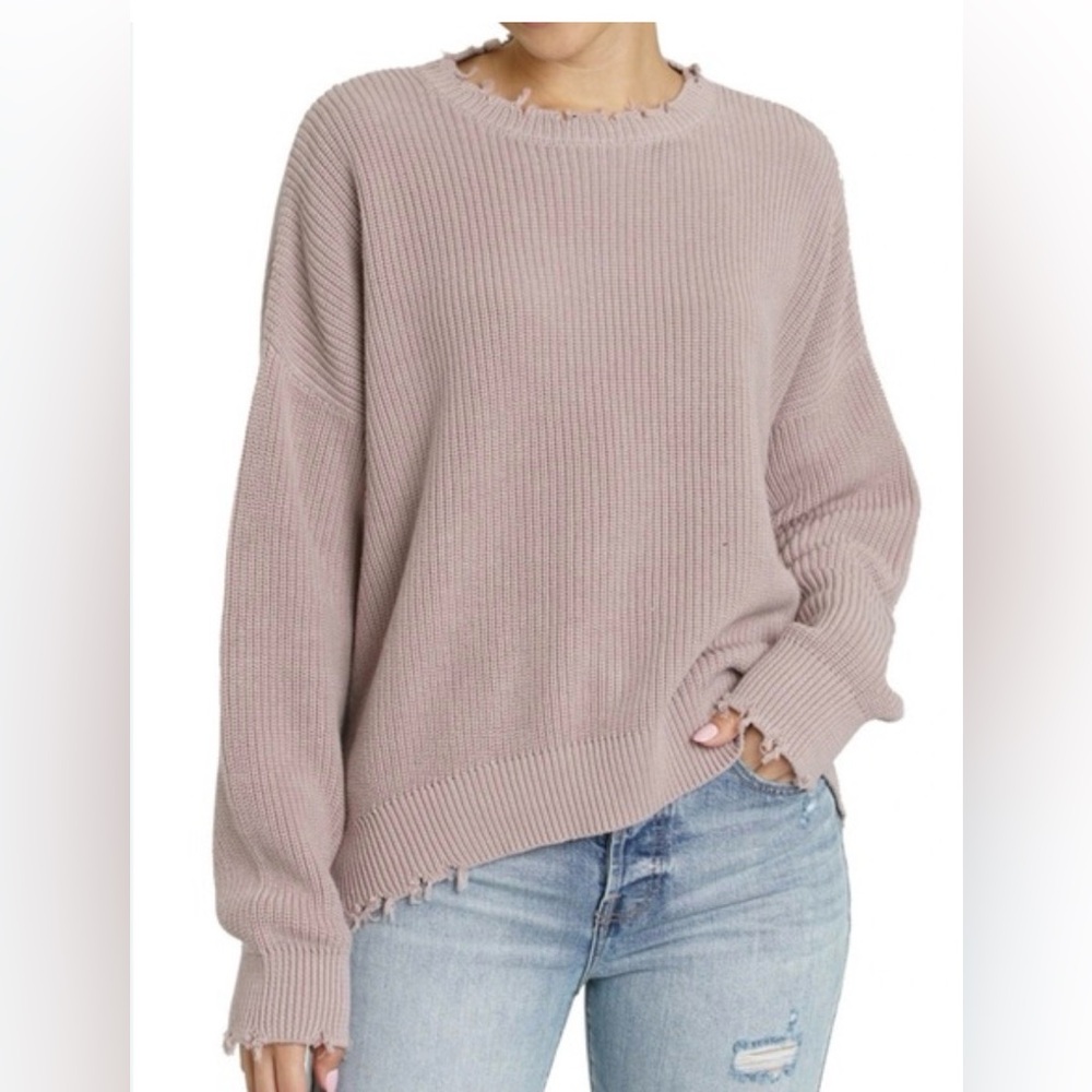 Pistola Distressed Ribbed Knit Sweater - Mauve